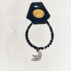 Handmade Purple And Silver Beaded Bracelet With Manta Ray Charm